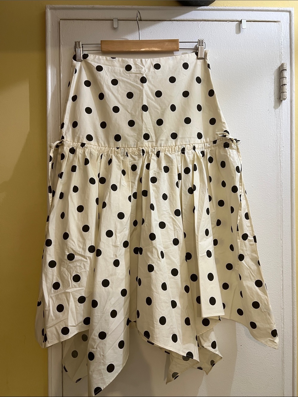 Zara Cream and Black Polka Dot Asymmetric Midi Skirt